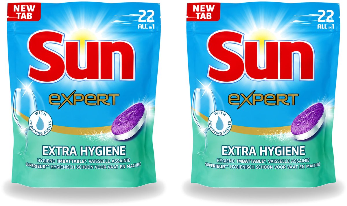 2 x Sun Expert - Extra Hygiëne - Vaatwastabletten - 22 Tabletten - Voordeelverpakking - 2 stuks