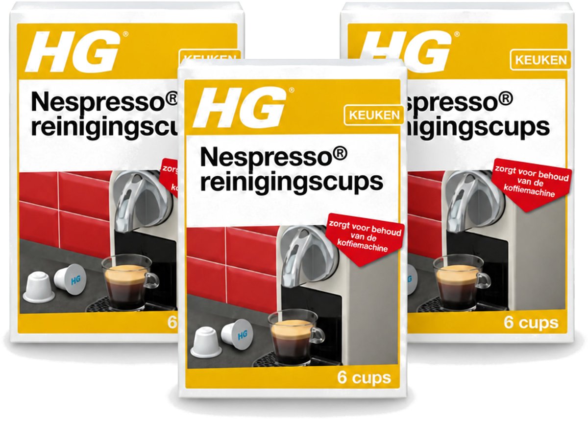 3 x HG - Nespresso Reinigingscups - Verwijdert Grondig Vet & Aanslag - 6 Reinigingscups - Voordeelverpakking - 3 stuks