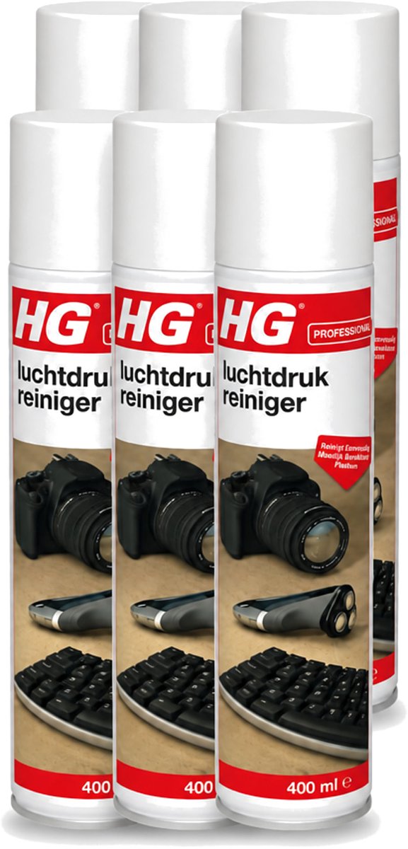 6 x HG - Luchtdrukreiniger - Reinigt Eenvoudig Moeilijk Bereikbare Plaatsen - 400 ml - Voordeelverpakking - 6 stuks
