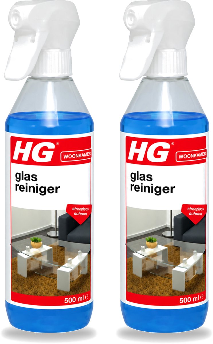 2 x HG - Glasreiniger Spray - Streeploos Schoon - Ontvet & Droogt Snel - 500 ml - Voordeelverpakking - 2 stuks