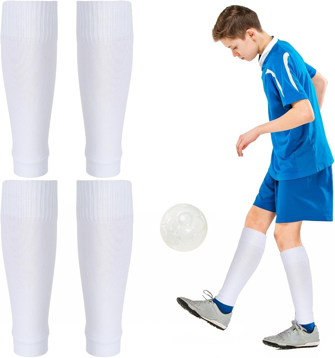 2 paar voetbalsokken voor kinderen, elastisch, zonder sokken, ademende trainingssokken, fietsen, hardlopen, basketbal, voetbal, wit, S