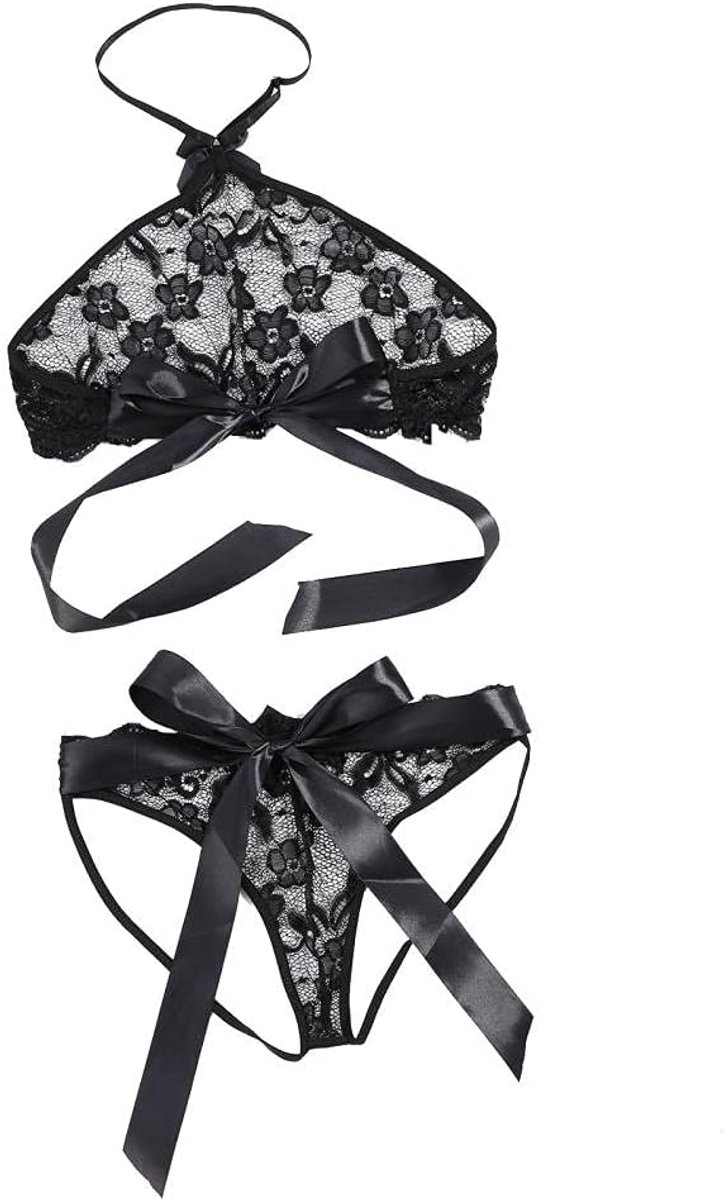 Dames Damesondergoedset See Through Lace Bra String Kostuums Jurken-Black_3XL