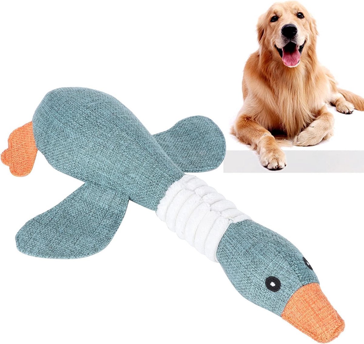 Eend. Pluche piepspeeltje, Interactief hondenspeelgoed, Zachte knuffeleend, voor kleine, middelgrote & grote honden