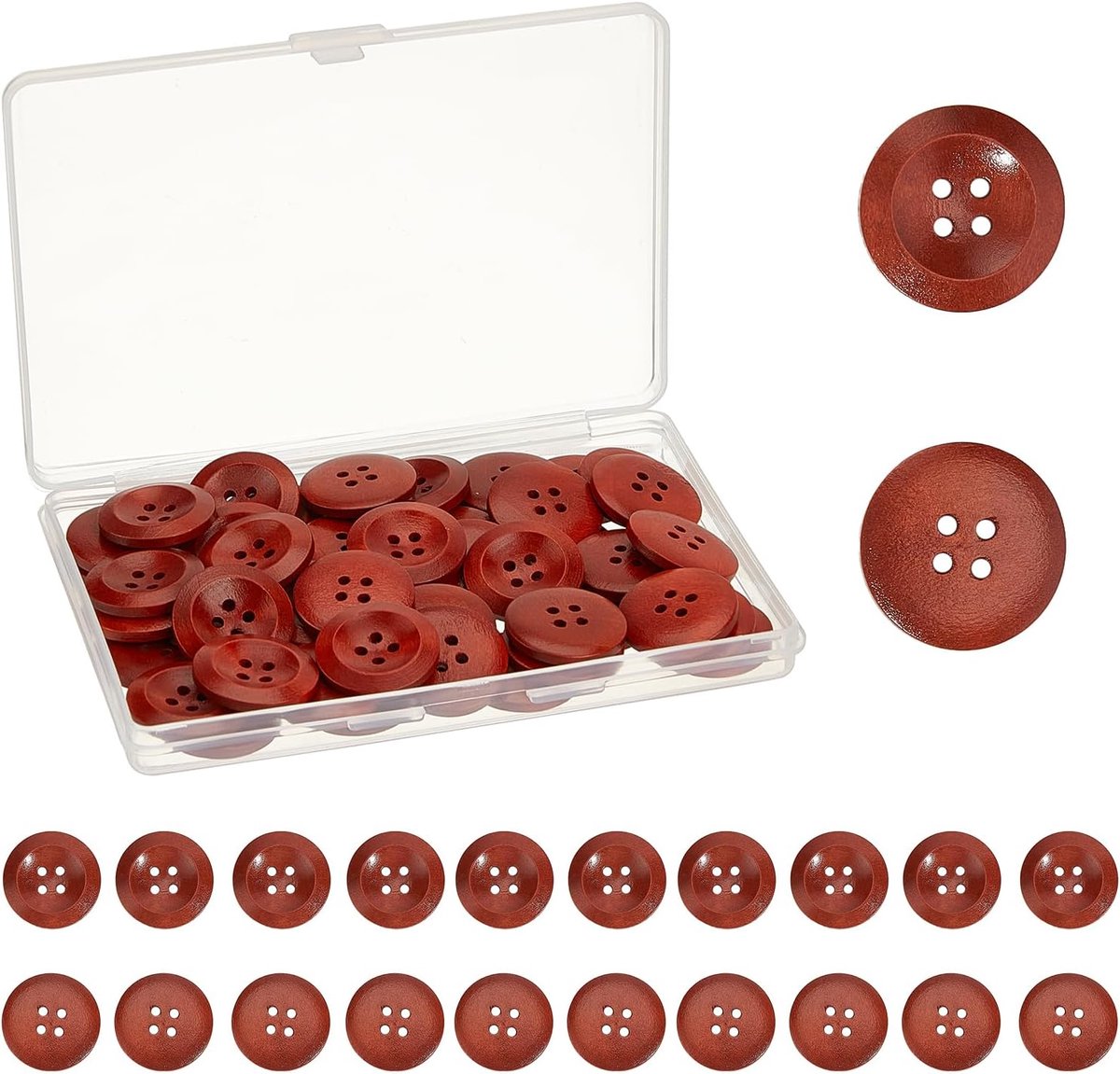 Knopen, 23 mm, decoratieve ronde houten knoop met 4 gaten om te naaien, handgemaakt ornament, klassieke houten accessoires voor haakprojecten en handwerk