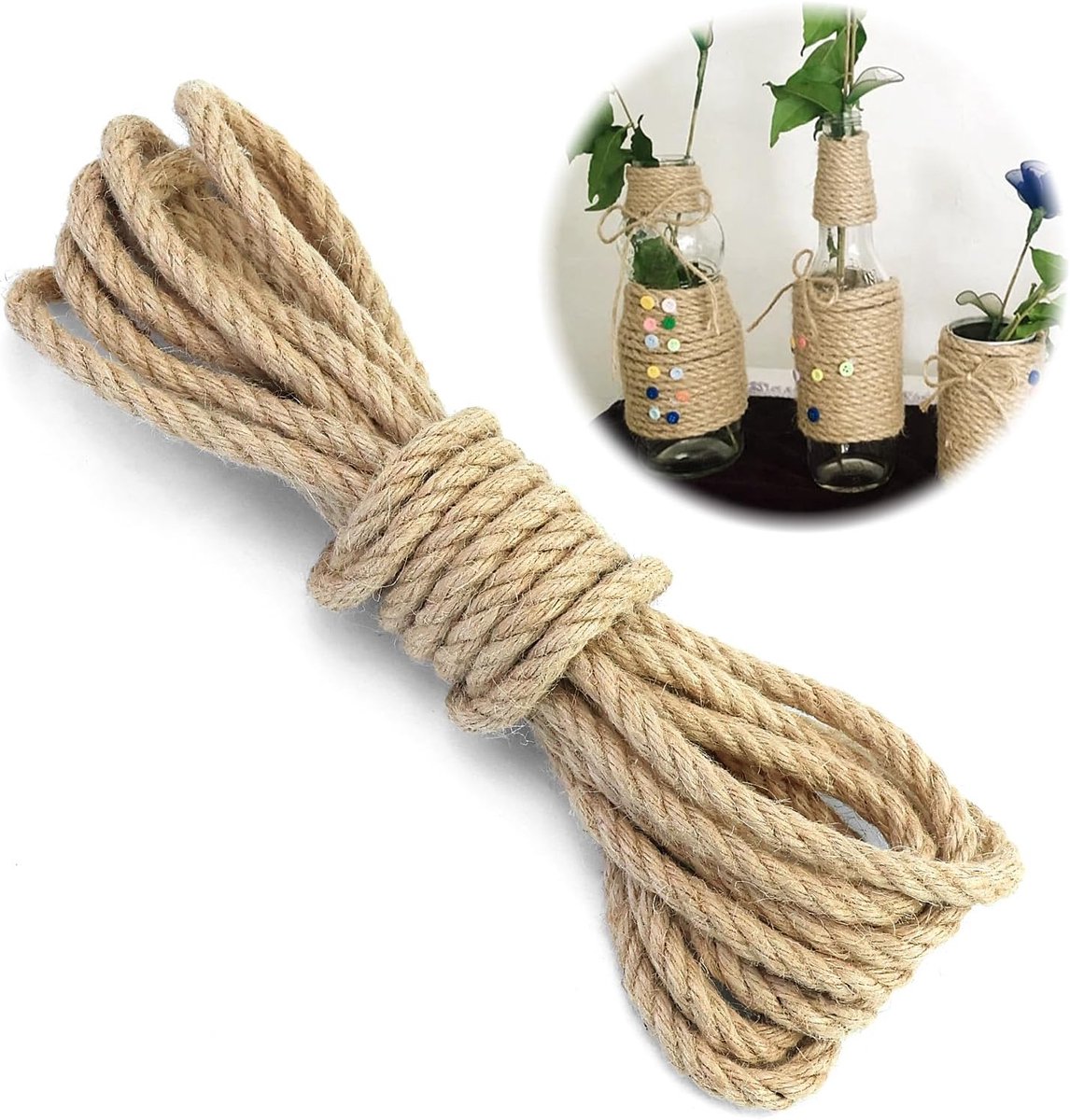 6 m henneptouw, jute touw, natuurlijk touw, knutselkoord voor tuin, doe-het-zelf kunsthandwerk, verpakkingen en decoratie