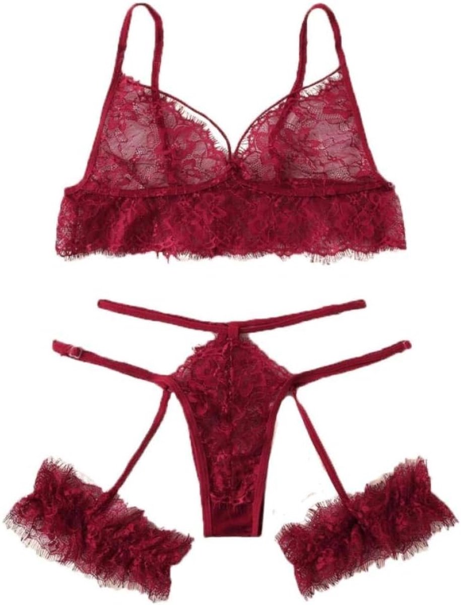 3 ST Sexy Vrouwen Kostuums Lingerie Kanten Beha Bandage Slips Kousenband Ondergoed Erotische Porno Verleiding Dames Set