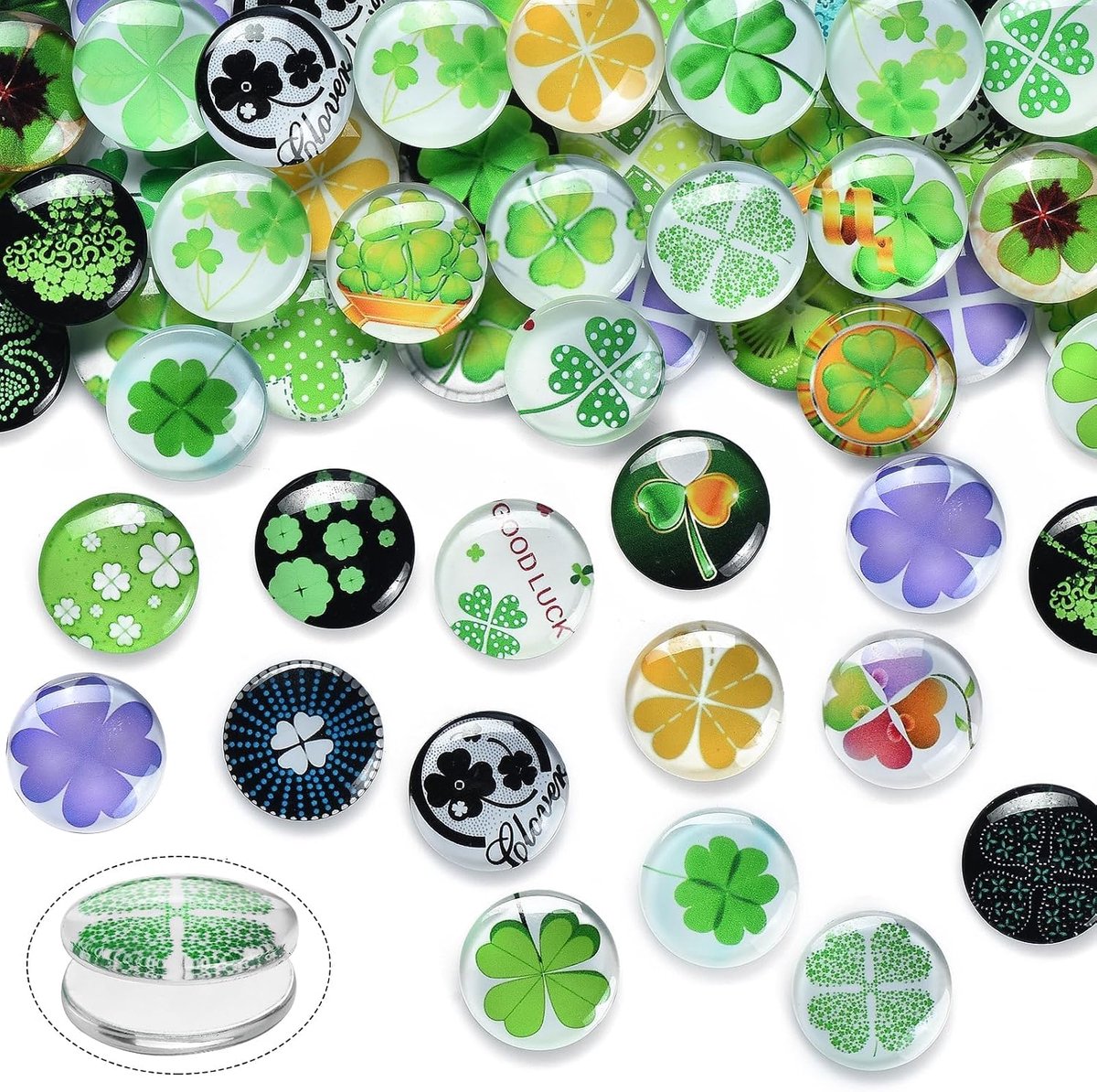 130 stuks klavertje vier dreuzelstenen groot, 12 mm glazen stenen decoratie, gemengde kleur glazen stenen mozaïek koepel gemengde kleur kleurrijke ronde koepelglazen cabochons