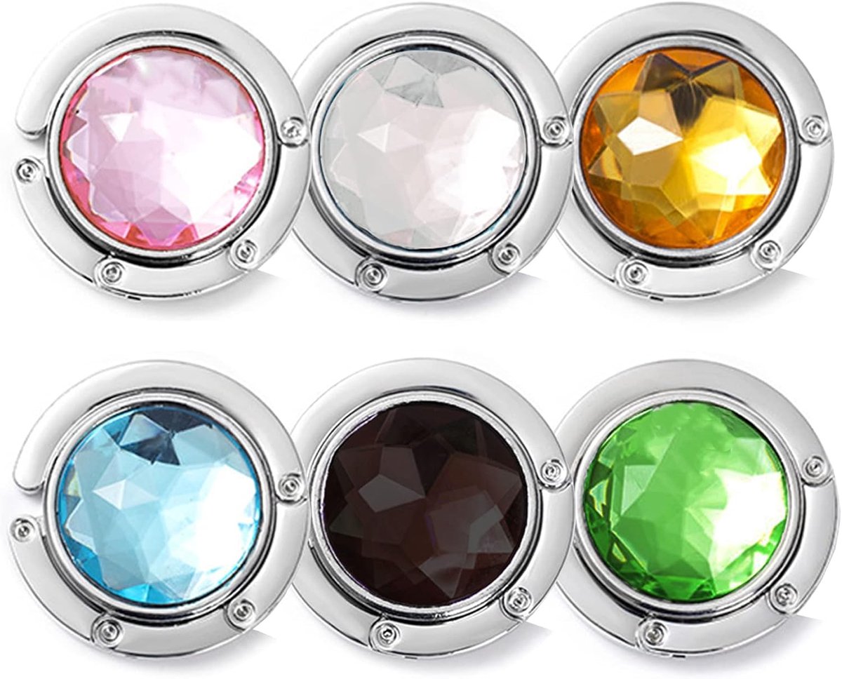 6 Pack Zakhouders, Kleur Opvouwbare Metalen Handtassen Tafelhaken voor Restaurants Cafés Handtas Sieraden Kettingen Vrouwen Cadeau Handtashaken (6 Kleuren)