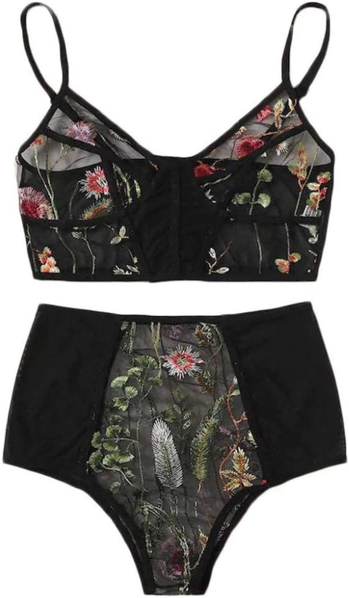 Dameskleding Vrouwen lingerie set met V-hals S-2XL transparant slipje en bh-set