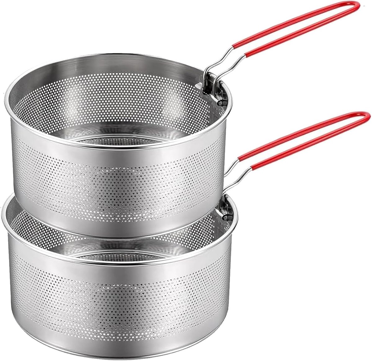 Zeef Set van 2, roestvrij stalen noedelzeef met afneembaar handvat, metalen pastamand, friteuse mand, keukenvergiet voor het wassen, aftappen, frituren, koken en stomen