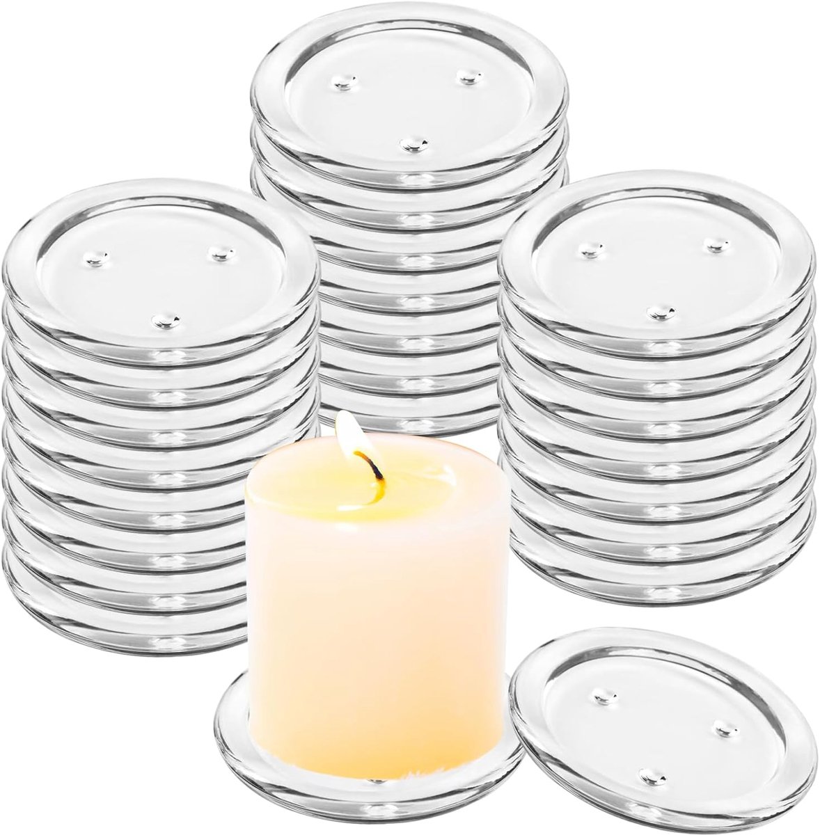 24 Stuks Glazen Onderzetters, Kaarsenbord Glas 10 cm, Ronde Kaarsonderzetter Transparant met Verhoogde Rand, Glazen Bordje voor Kaarsen, Spa, Bruiloft en Tafeldecoratie
