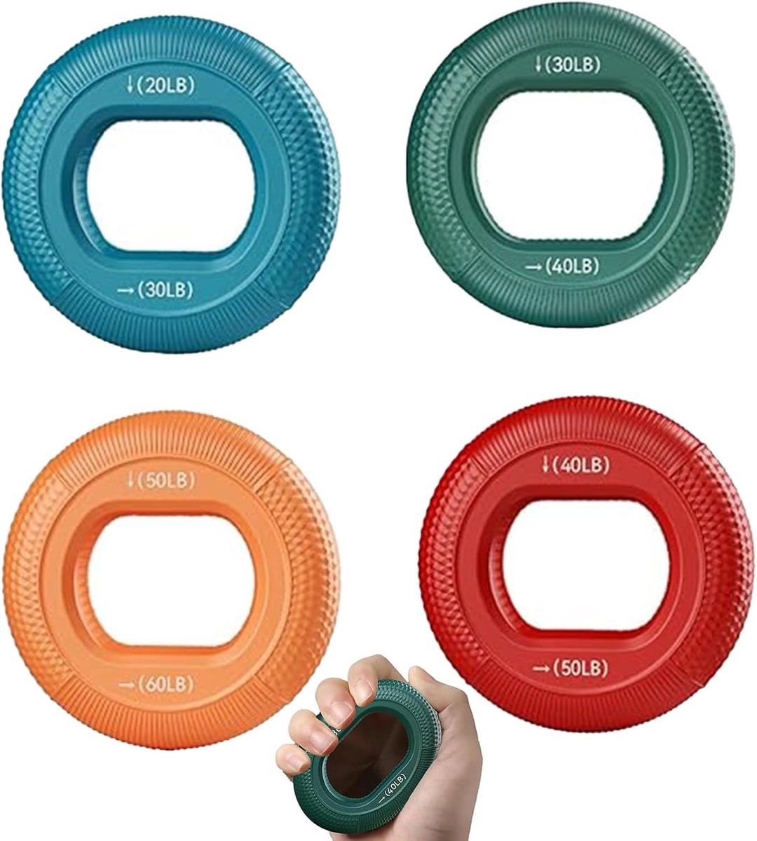 4 Stuks Ring Handgreep Trainer, Onderarmtrainer, Siliconen Ringgreepversterker, voor Grip Kracht Spiertraining Sport Rotsklimmen Fitness (7.85×2.5cm)