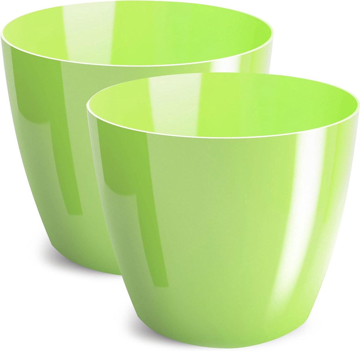 Bloempot glanzend, plantenbak van overpot kunststof decoratieve pot voor grote en kleine planten, 2-delige set bloempotten, bloempotten kruidenpot, (2 Pack) Groen Pastel, ø 12 cm