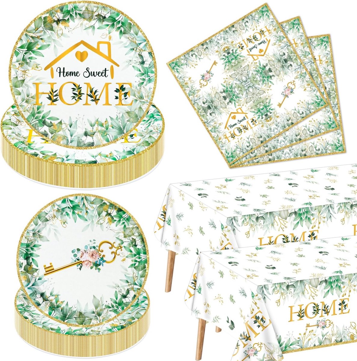 Feestdecoraties - 122 stuks Home Sweet Home Party Servies Set, House Warming Tafelkleed, Housewarming Sleutelplaten en Servetten voor Welkom Thuis Nieuw Thuis Bruiloft Decoratie, Serveer