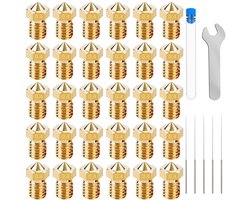 3D-printer sproeiers 0,4 mm messing mondstuk nozzle set, extruder printkop voor 1,75 mm filament E3D V5-V6 3D-printeraccessoires zoals Anycubic I3 Mega Prusa I3 MK3/MK3S Printer(30 stuks)