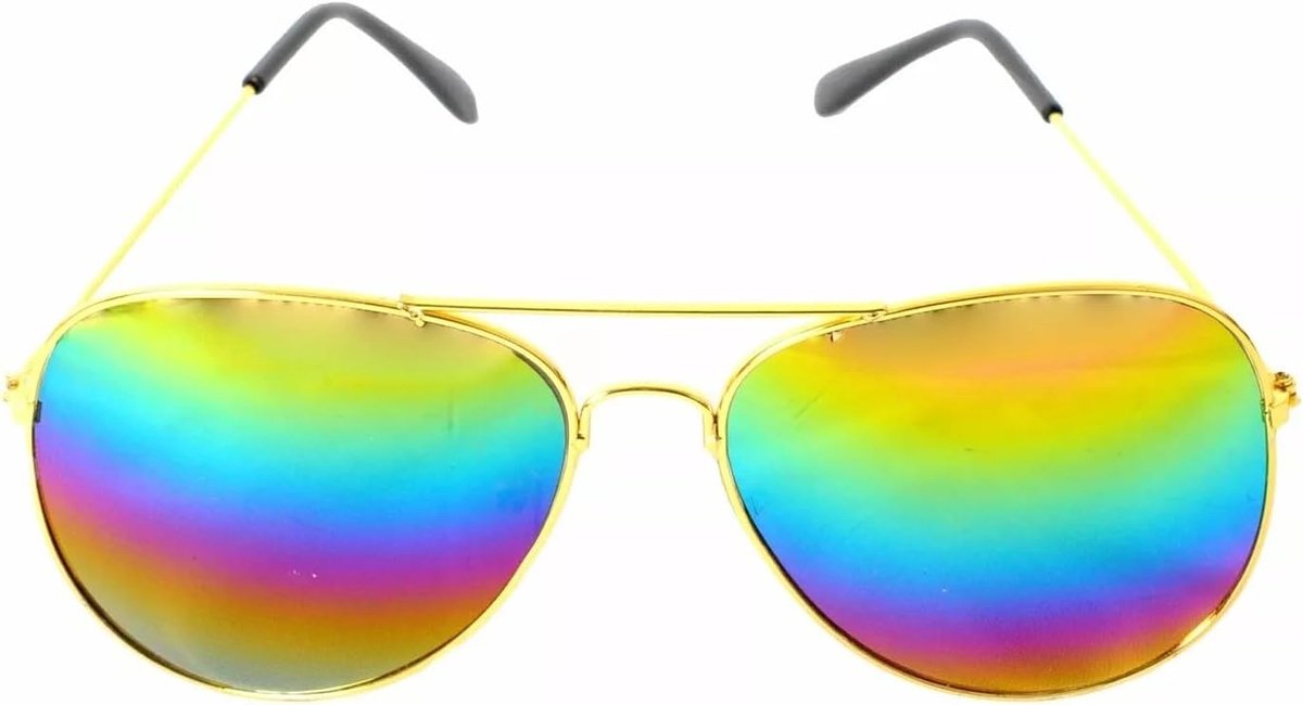 Zonnebril voor dames en heren, uniseks, volwassenen, druppelvorm, goudkleurig frame, meerkleurige glazen, gespiegeld, Meerkleurig.