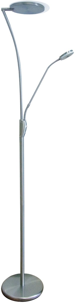 Cales vloerlamp LED 24,5W + 5W satin chroom, 3020 lumen, 3000K warm wit, dimbaar, 1830 mm hoog
