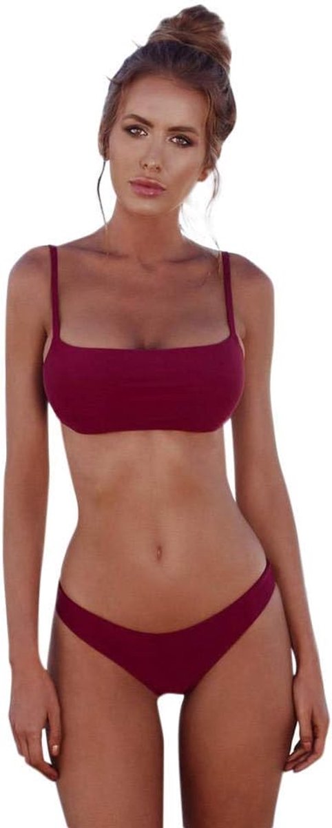 Nachtkleding kant lingerie sexy jurk met string voor damesDames Bikini Set Badmode Badmode Badpak G-String String Strandpak Swimsuit-Red_M