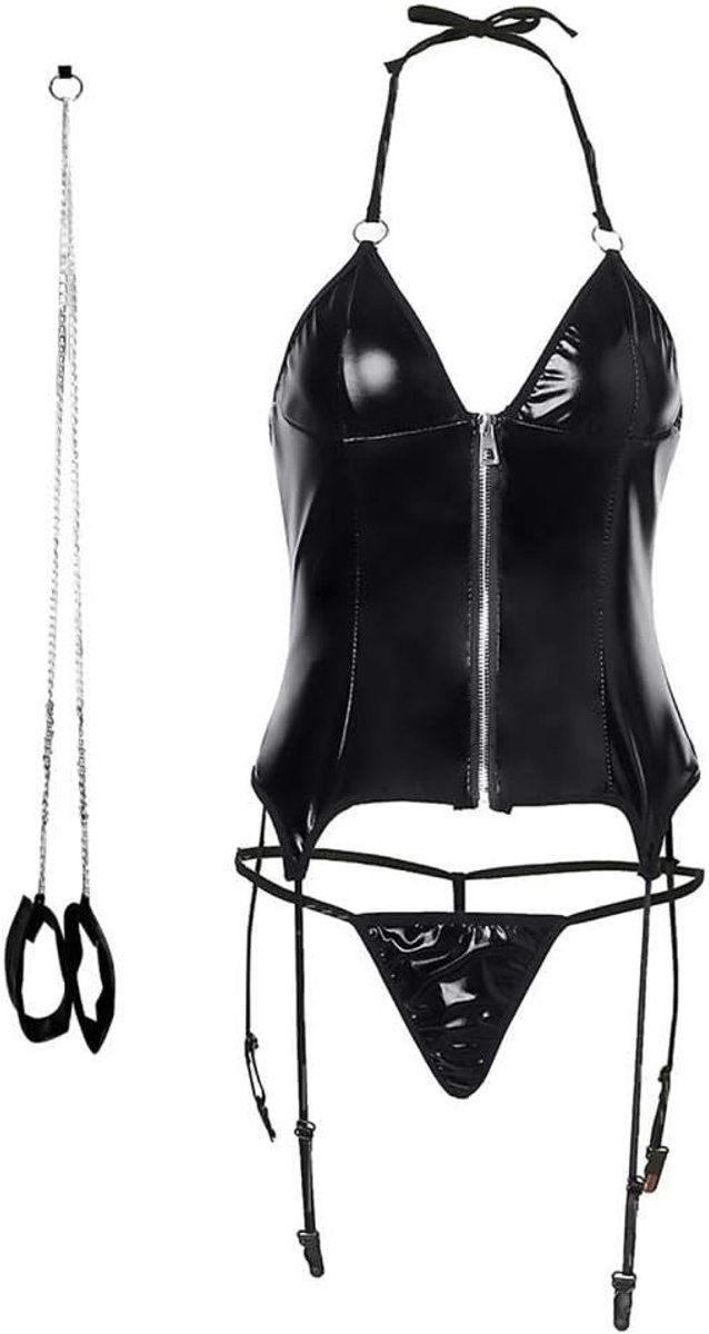 Dameskleding Sexy Lingerie Vrouwen Verleiding Nachtkleding Erotische Beha G-String Kousenband Halter Ondergoed Porno Sex Kostuum Leer
