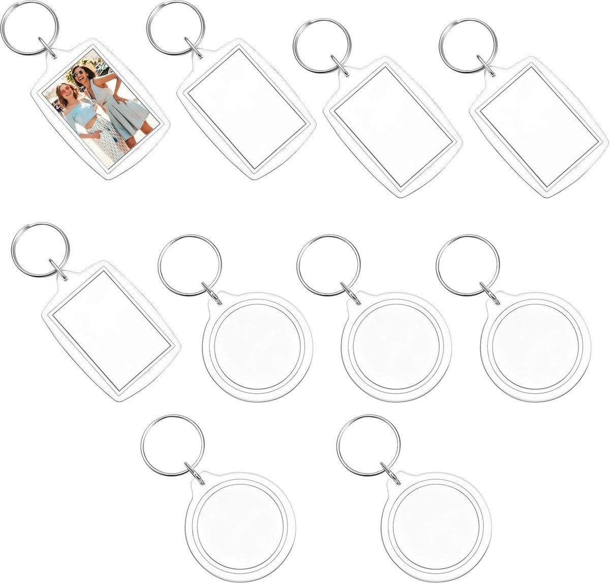 Oruola Set van 10 ronde fotohangers - 4 cm - Fotosleutelhanger - Fotosleutelhanger voor souvenir - Voor DIY, Verjaardag, Huwelijksverjaardag