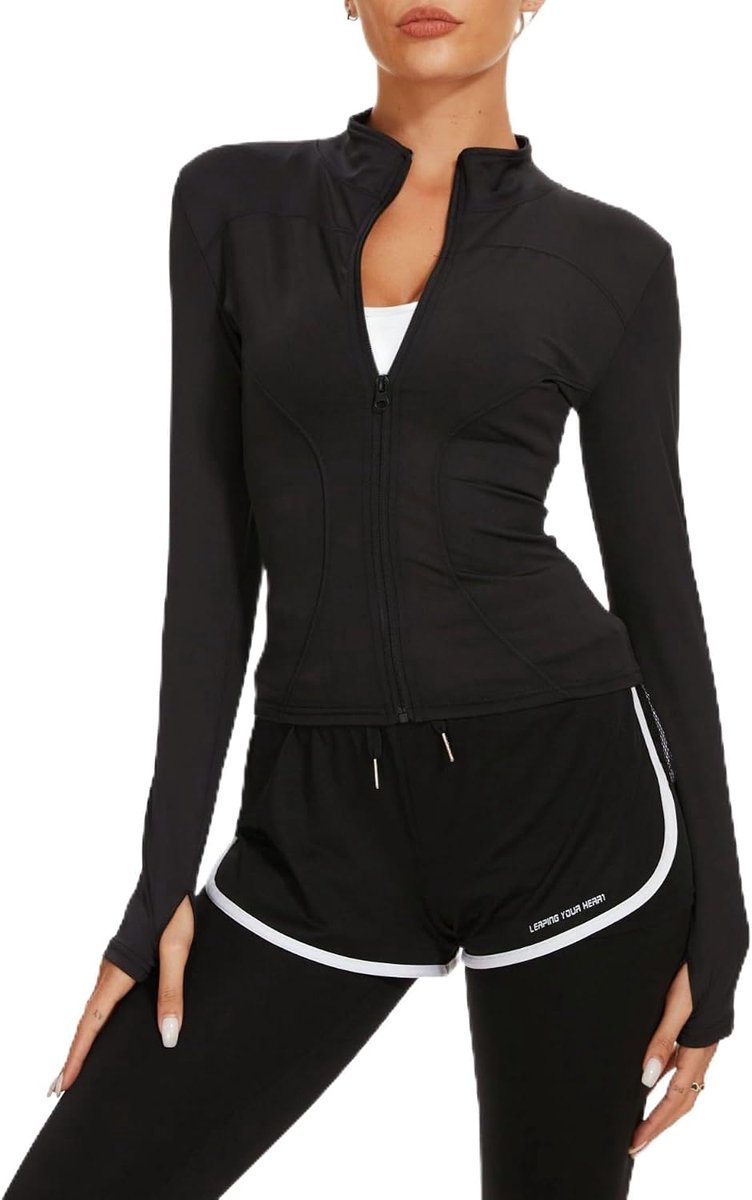 Hardloopjack voor Dames - Dun Strak Sportjack, Trainingsjack met Duimgat, Ademend Gym Sportbovenstuk