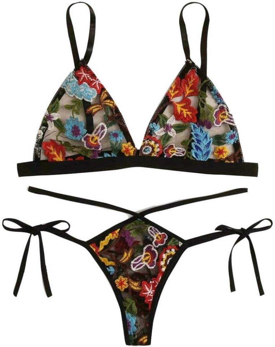Lingerie & ondergoed Dames Sexy pure lingerie Kanten borduurbeha Lingerie Set-Black_S