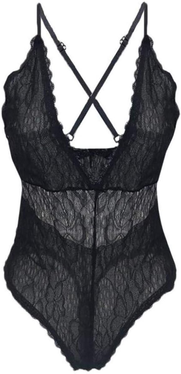 Sexy dames erotische lingerie Dames Sexy Lingerie Opengewerkte Backless Kostuums Pure kanten jurken set-Black_SBlack