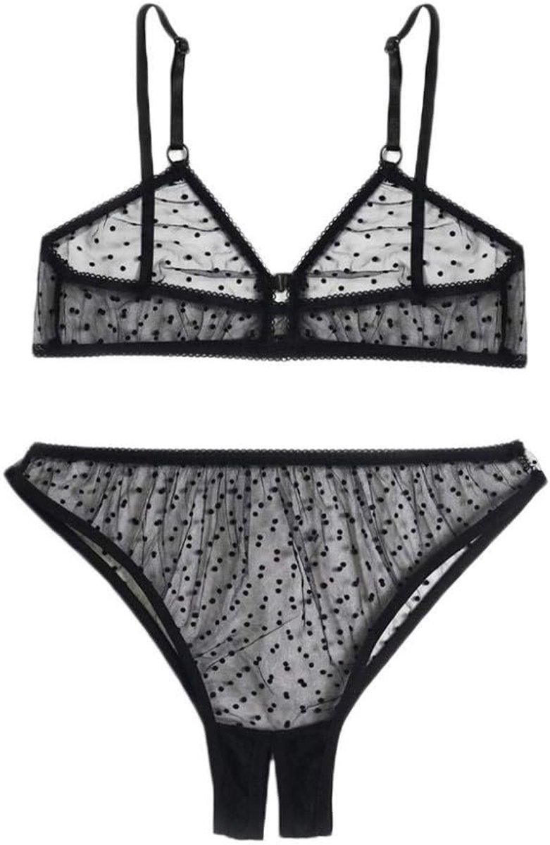 Dameskleding Vrouwen Sexy Lingerie Draadloze Beha G-String Nachtkleding Porno Kostuum Erotisch Ondergoed Transparant-Zwart_L