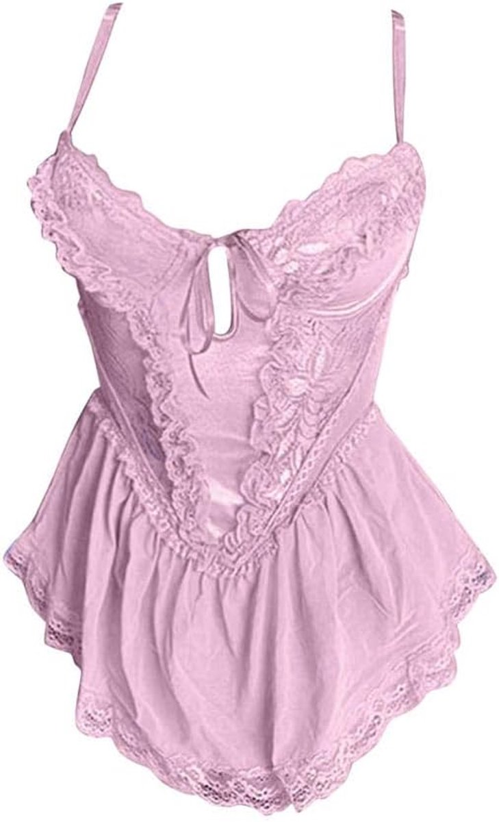 Lingerie Dameslingerie Erotisch Ondergoed Vrouwen Transparant Kant Kostuum Sexy Lingerie Porno Nachtkleding Verleiding Sex Hollow Out-Pink_XL