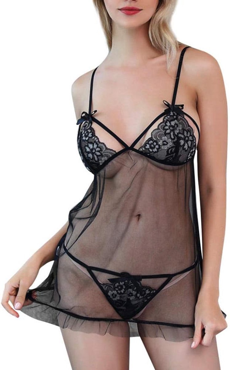 Dameskleding Vrouwen Kant Sexy Sling Gaas Jurk Pyjama Rok Sexy Lingerie Transparente met G-String Hemdje Nachthemd Ondergoed