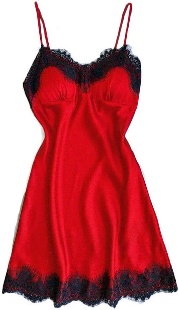 Kleding Dames sexy sling pyjama kanten ondergoed nachtkleding jurk-Red_L