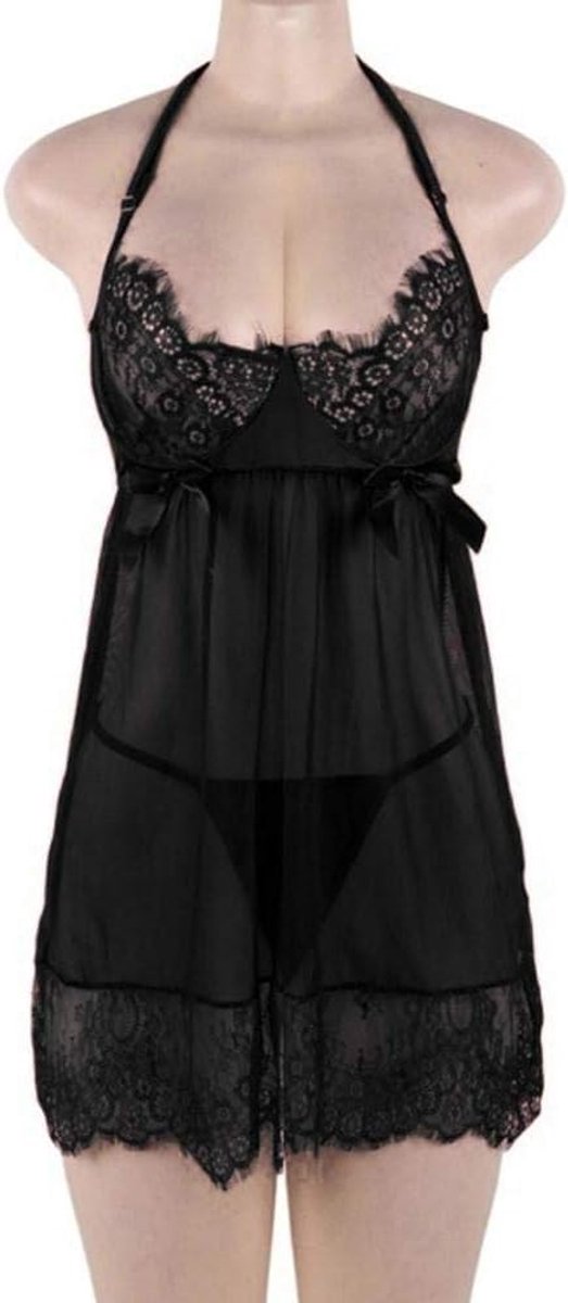 Lingerie & ondergoed S-5XL Dames Kant Sexy Lingerie Beha String Ondergoed Nachtkleding Kostuum-Black_4XL