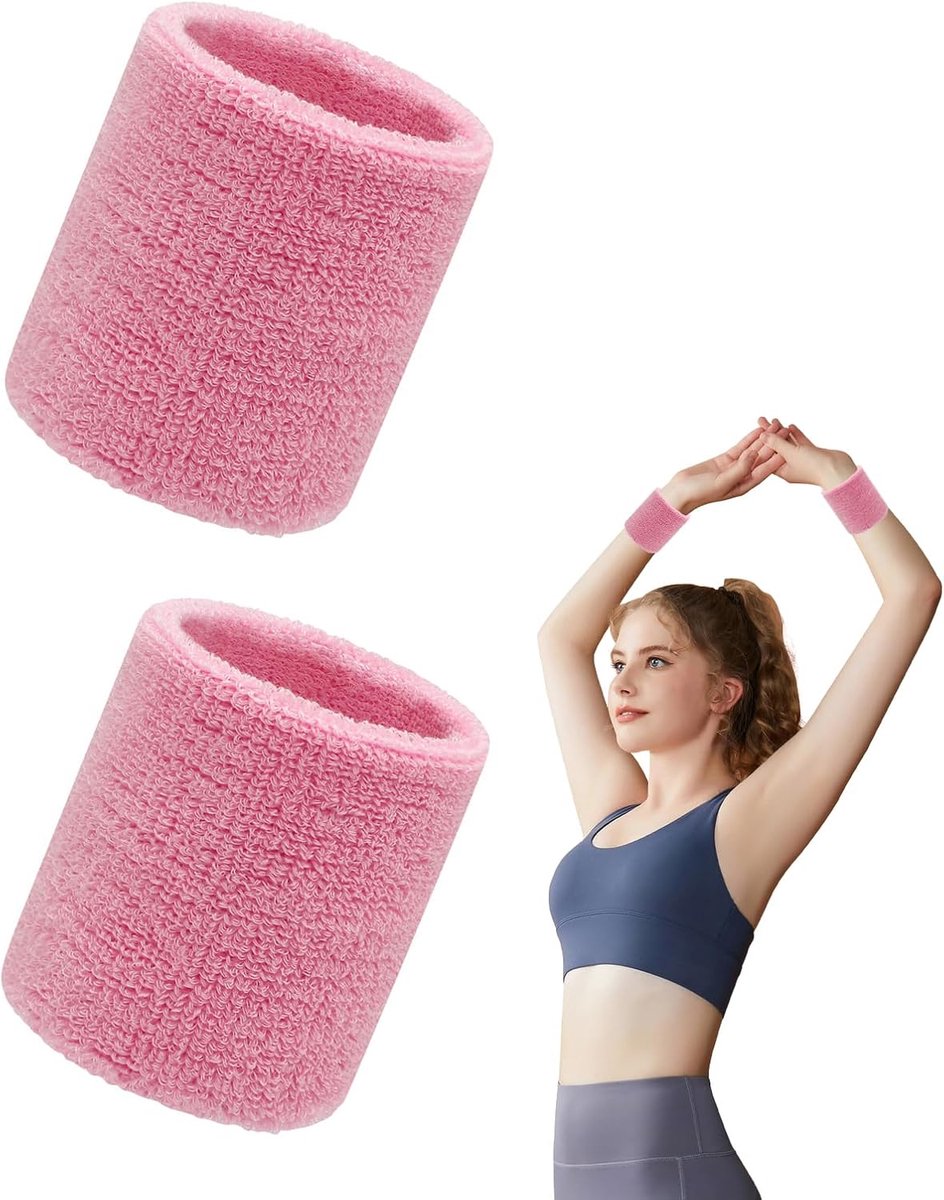 2 stuks sportarmbanden voor dames en heren, zweetband, elastisch, voor sportschool, hardlopen, sport, tennis, basketbal (roze)
