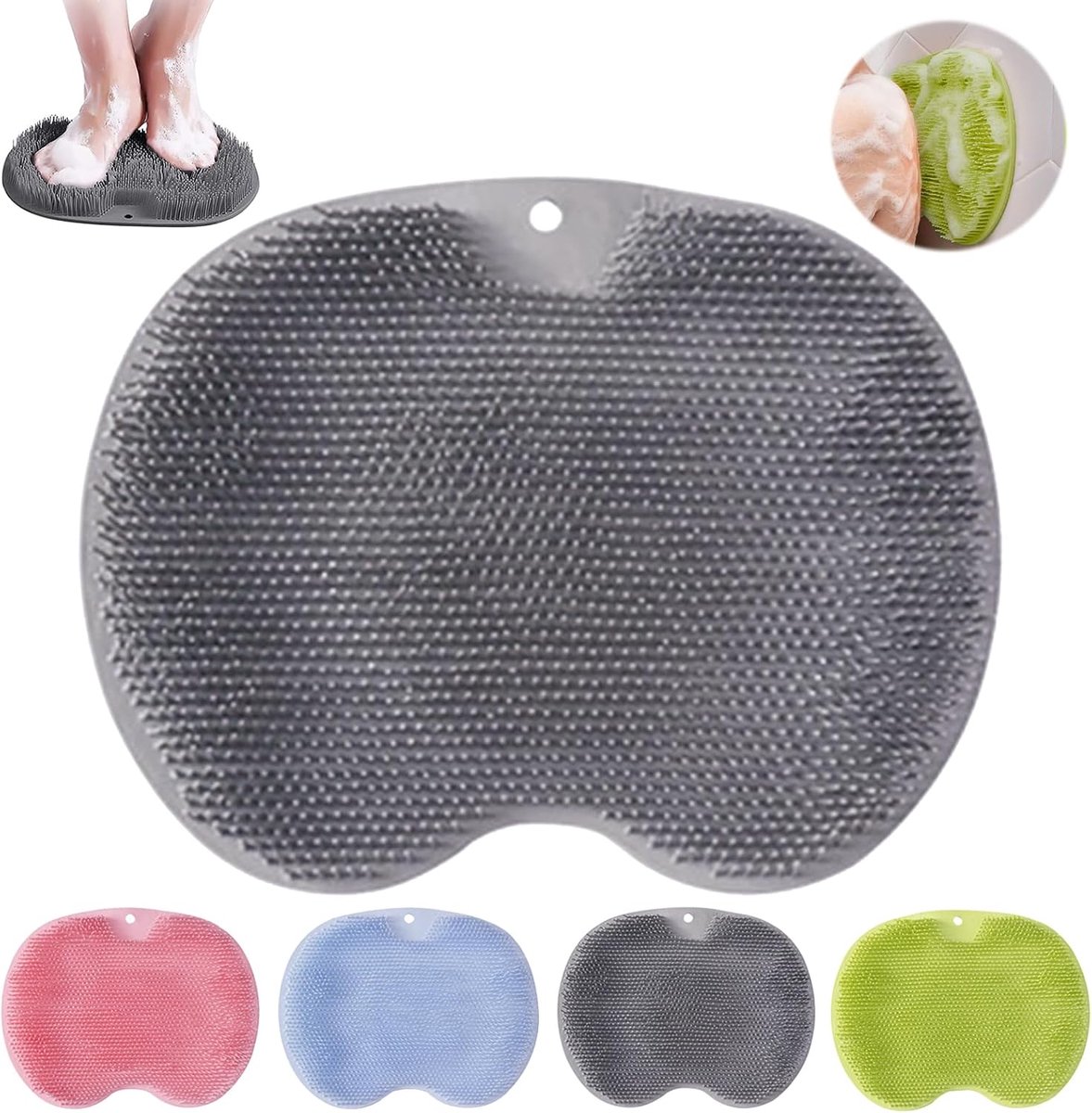 Voetborstel voor de Douche, Antislip Siliconen Massagekussen, Voetborstel, Voetwasser, Scrubber Massager voor de Douche met Antislip-zuignap, Douche Voetreiniger Exfoliërend, Masseert Uw Rug (Grijs)