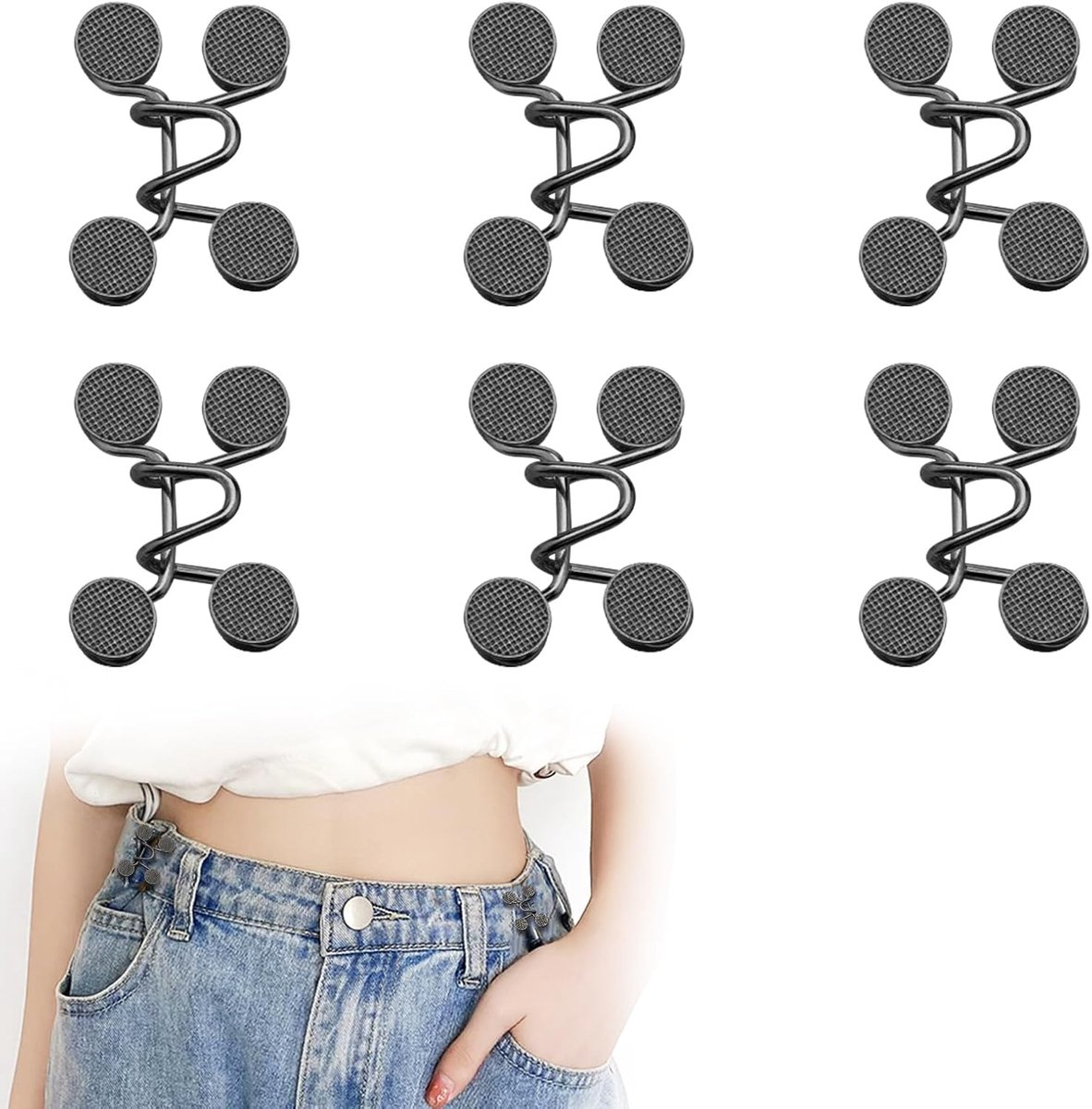 6 stuks nauwere broekbanden, verstelbare spijkervrije taillegespen, broekverkleiningsclip voor jeans broeken, dichtheidsinstelling (gunmetal)