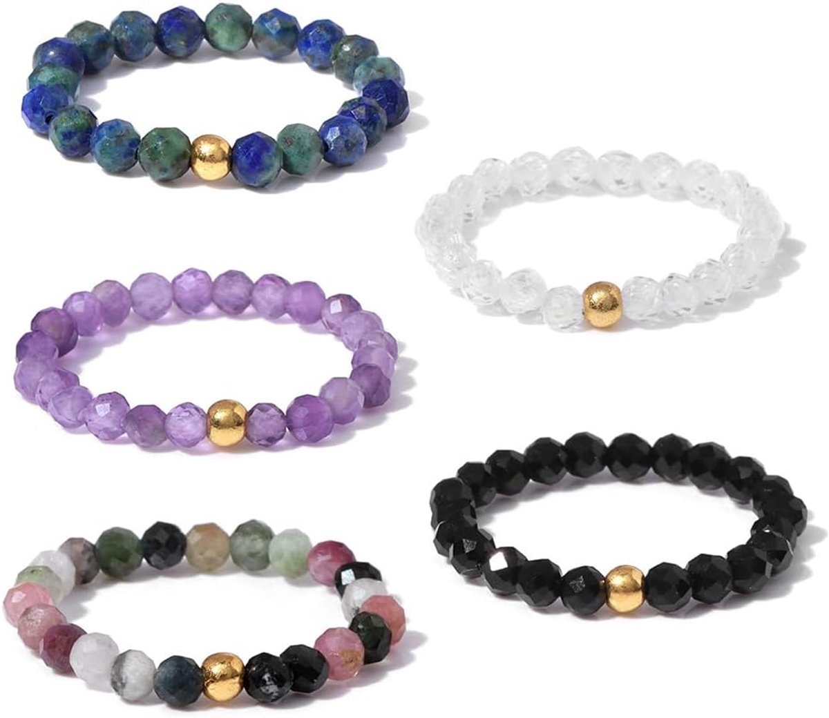 Ringen, natuurlijke kristallen kralen, elastische elegante en verfijnde ring voor dating, avond- en strandvakanties