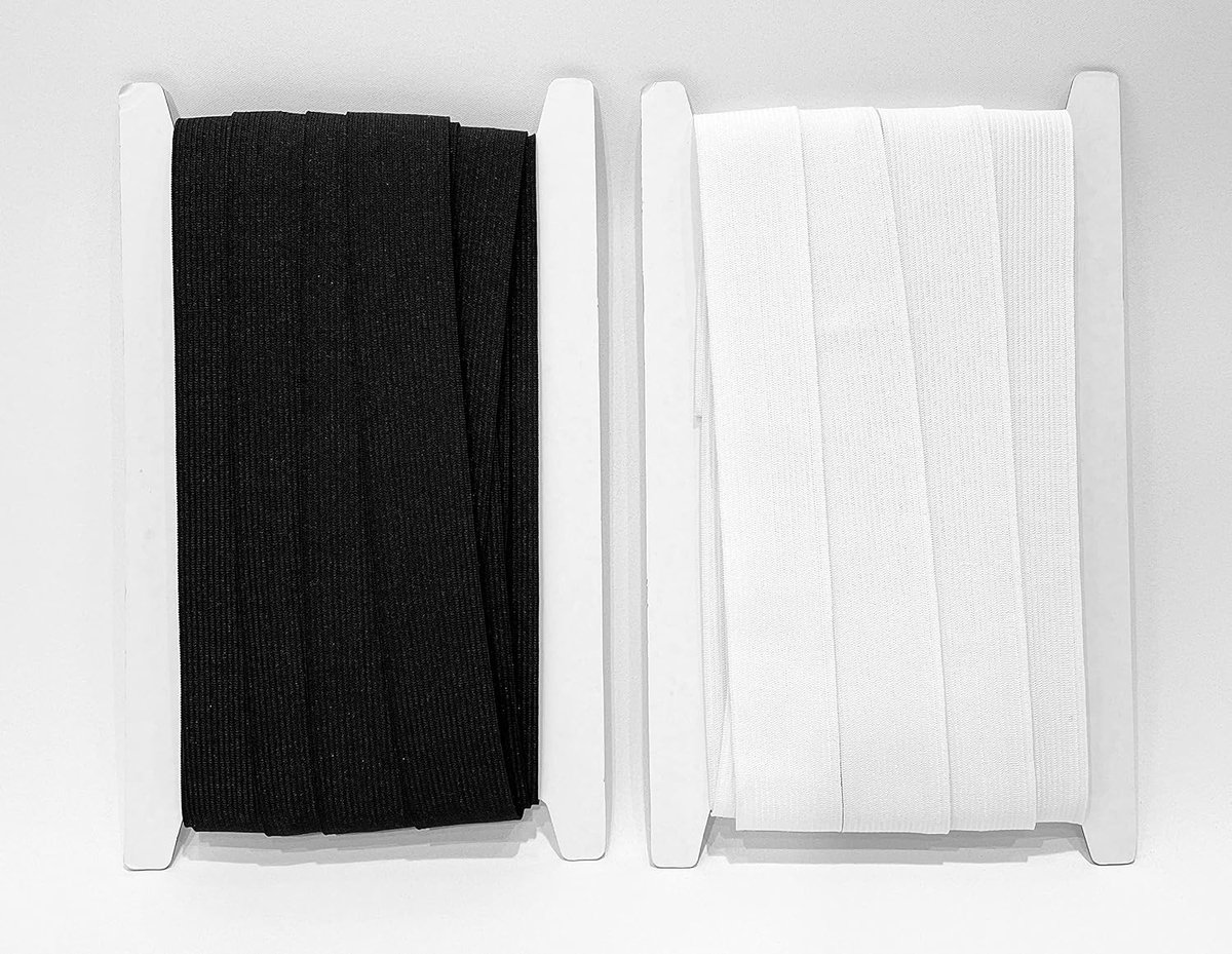 Elastische band, plat, elastisch, breed, elastisch band, plat naaien, wit en zwart (101332, 15 mm x 02 m)