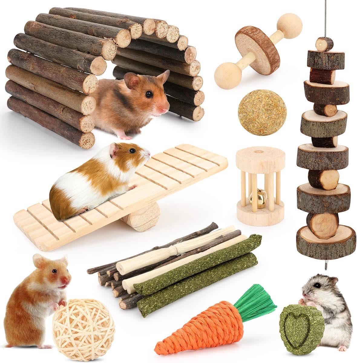 Speelgoed cavia wiel hamster kooi accessoires kleine dieren molaire kauwspeelgoed voor chinchilla's, gerbils, muizen, ratten, muis, konijn, konijn schuilplaats wip
