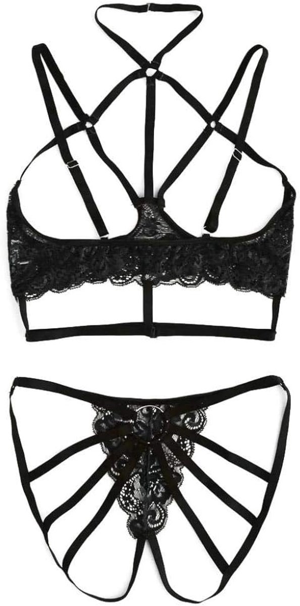 Dameskleding Dames Ondergoed Sexy Lingerie Zwarte Kanten Beha Transparante String