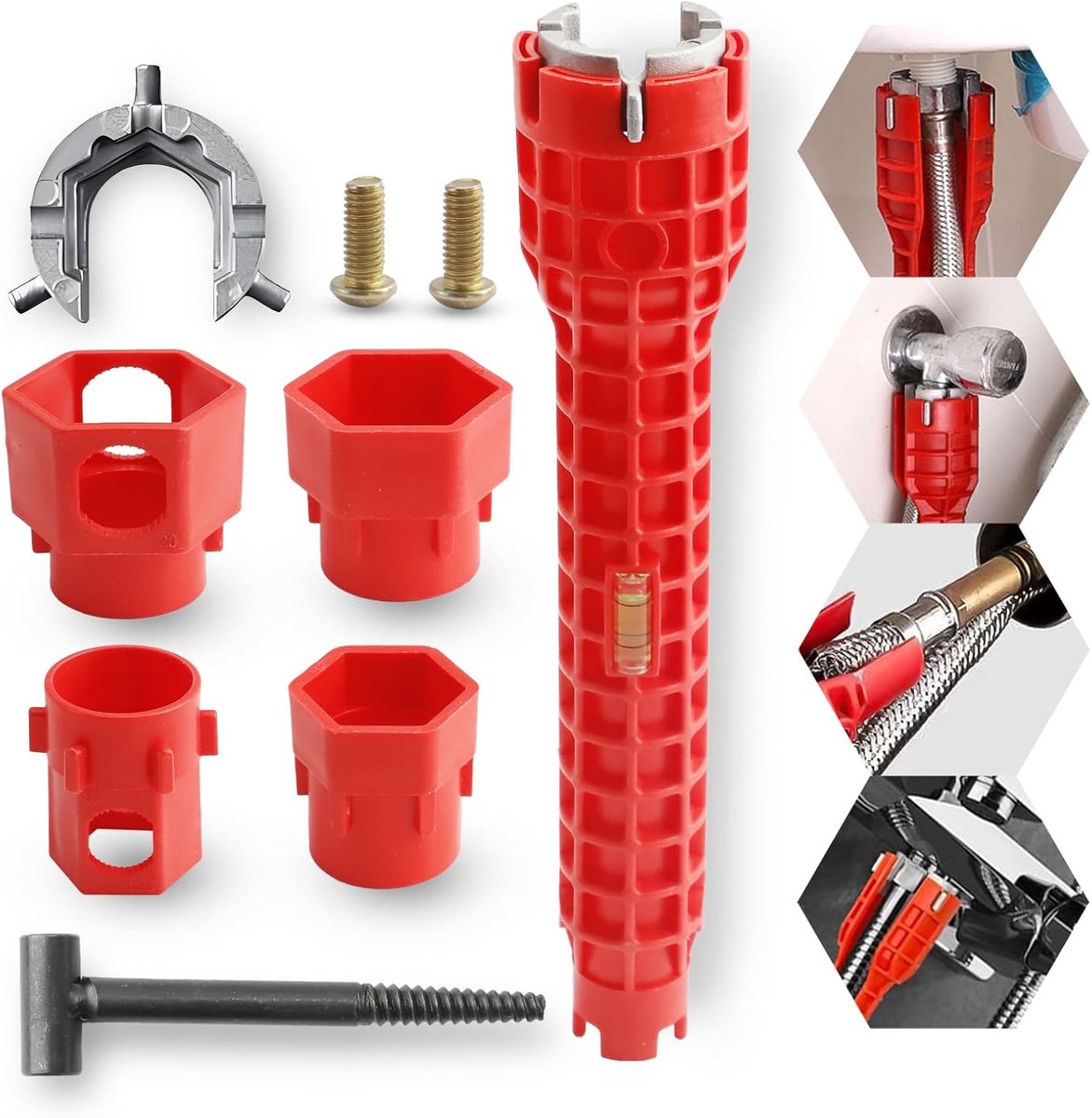 14-in-1 spoelsleutel, kraansleutel, kraansleutel, wastafel, installatiegereedschap, multifunctionele buissleutel, standkraanmoersleutel voor kleine ruimtes, keuken, gootsteen, badkamer