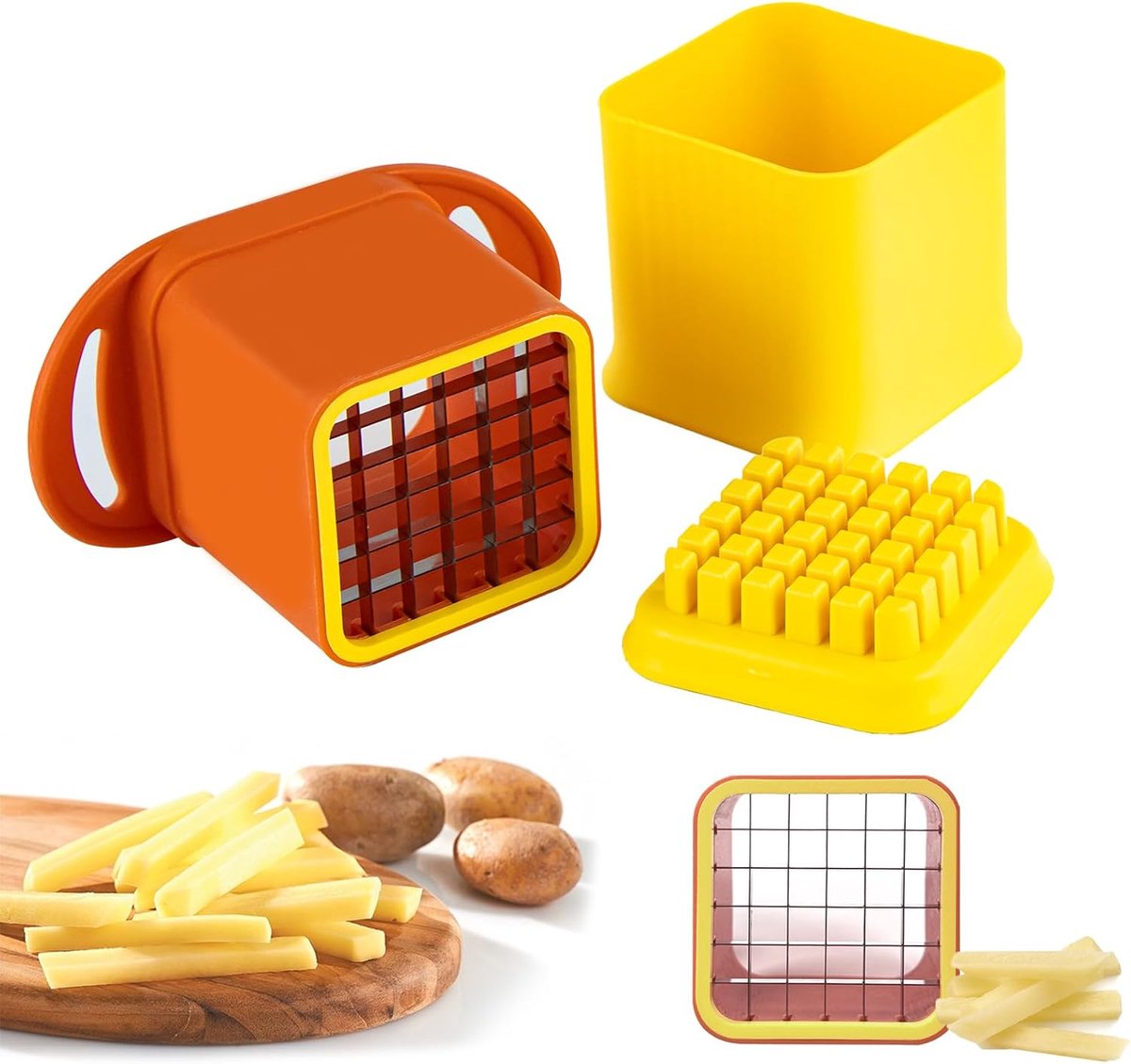 Aardappelsnijder, professionele snelsnij-aardappelsnijder van roestvrij staal, multifunctionele groente met rooster voor uien, wortelen, aardappelen, komkommers