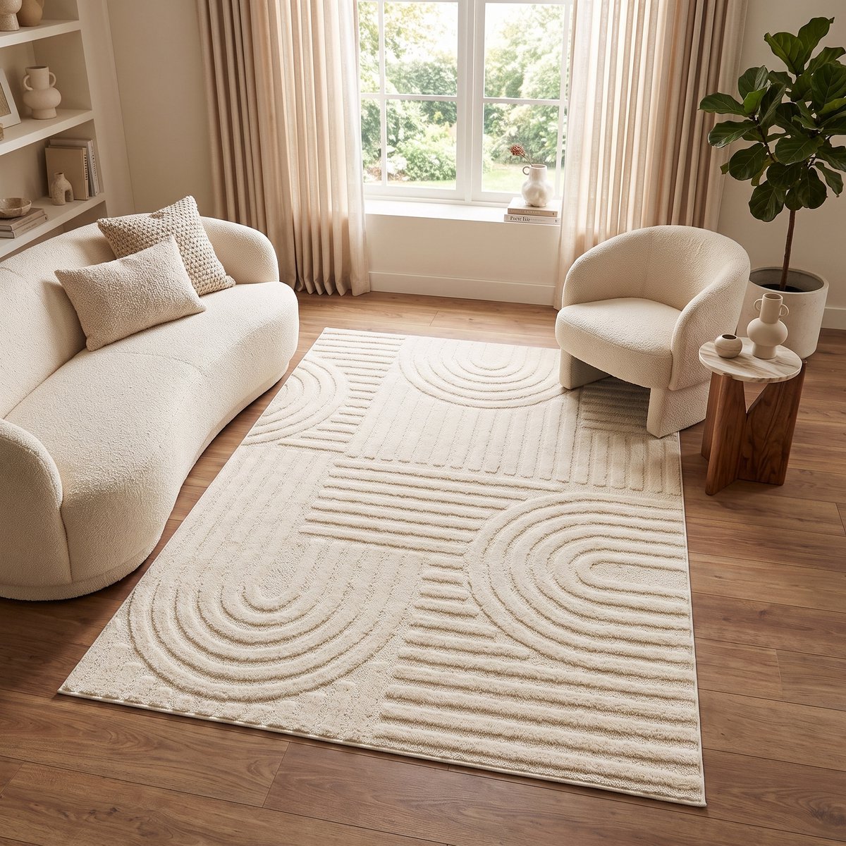 Tapiso Vloerkleed Linea 3D Patchworkpatroon - Ecru - Modern Design - Woonkamer 200x300