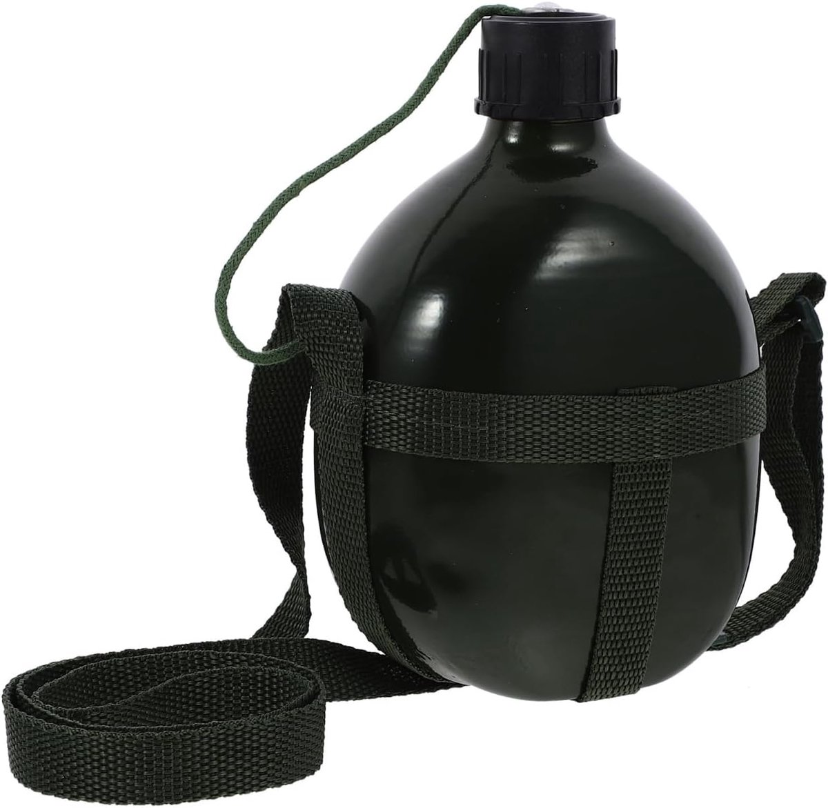Iplusmile Draagbare militaire waterfles, 1 liter, van roestvrij staal, outdoor, camping, veldfles met schouderriem, robuust en veelzijdig, voor wandelaars en jagers