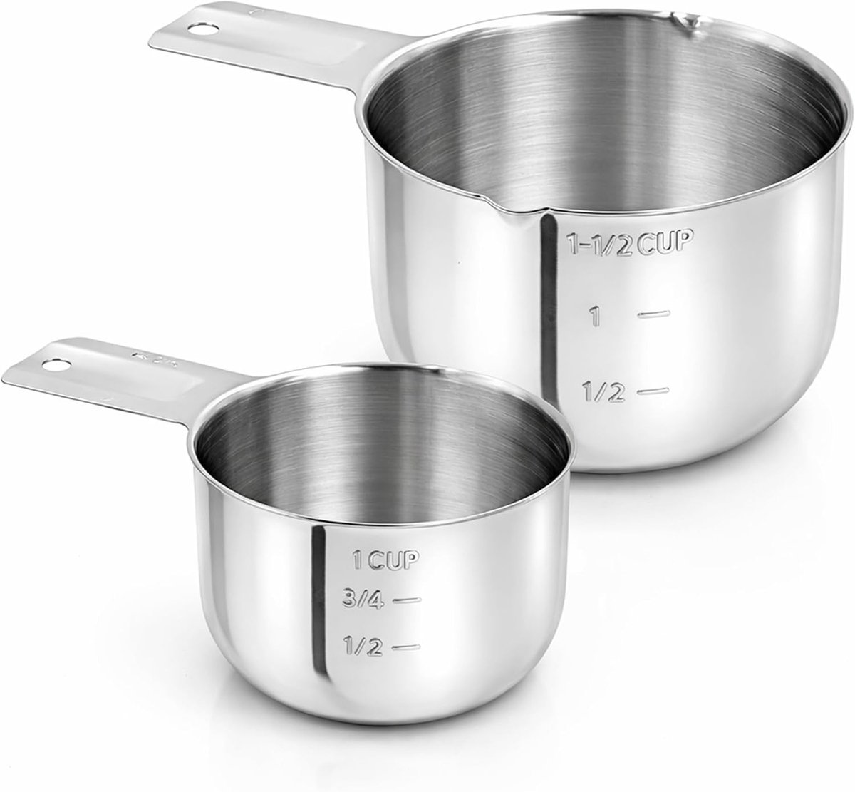 Maatbekerset, 1 kop en 1-1/2 kop, maatschep voor bakken met handvat, metalen hondenvoerschep voor droge en vloeibare ingrediënten (240 ml, 360 ml)