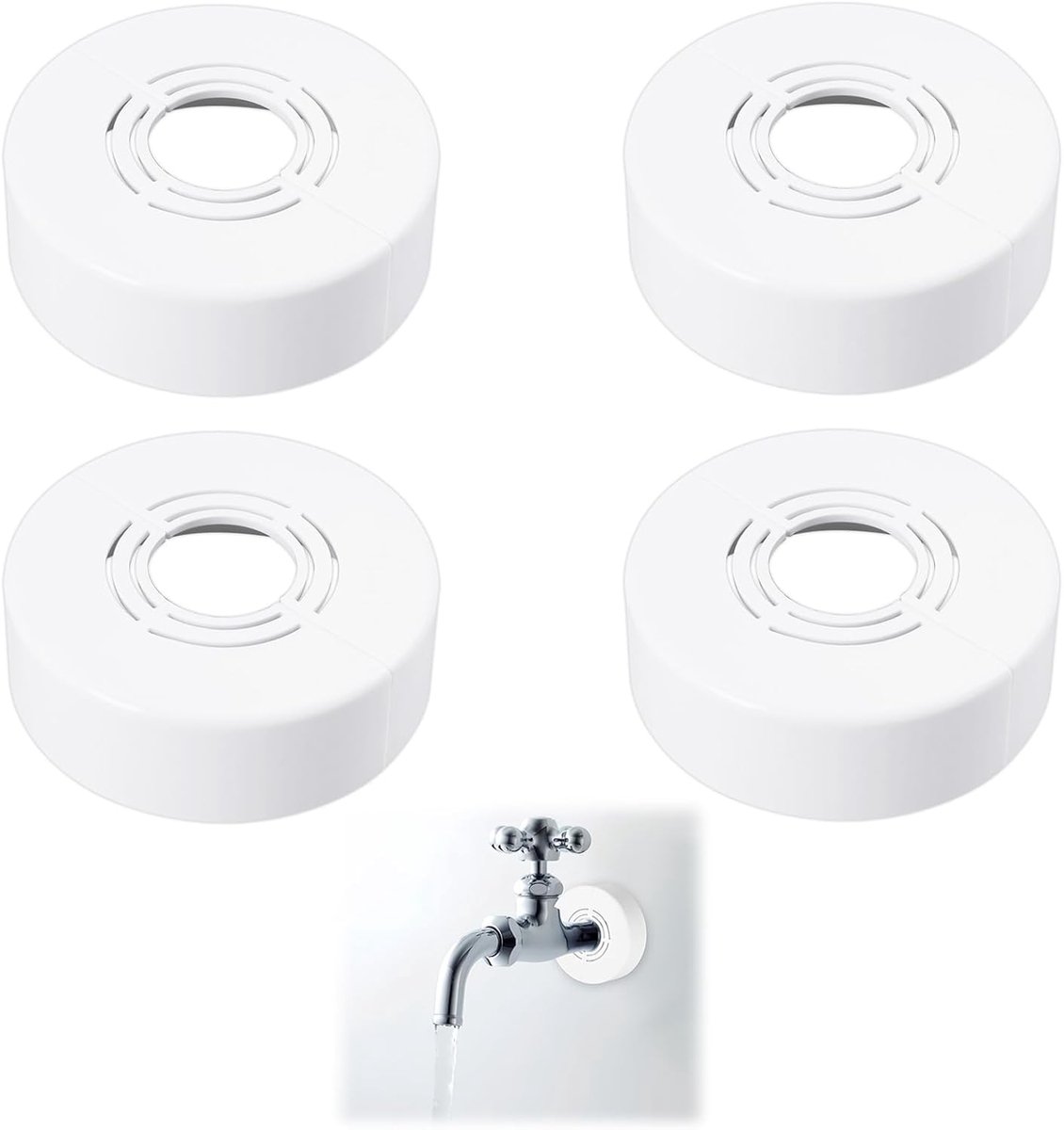 Set van 4 rozetten verstelbare douchemengkraan, radiatorslangafdekking, 3 maten (Ø 21/25/33 mm), eenvoudige installatie, ABS-materiaal, voor douchekraan, radiator en slangen, 60 x 20 mm