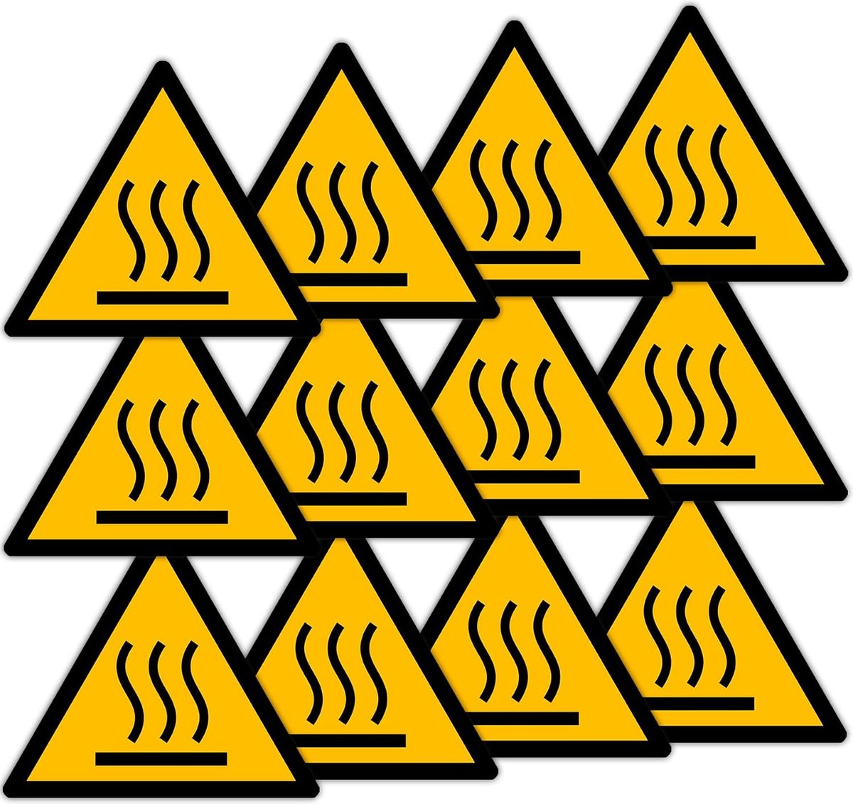 Heet oppervlak / signaal driehoek W017 goedgekeurd, ASR A1.3, DIN EN ISO 7010 polyester geel zwart (70mm - 12 stuks)