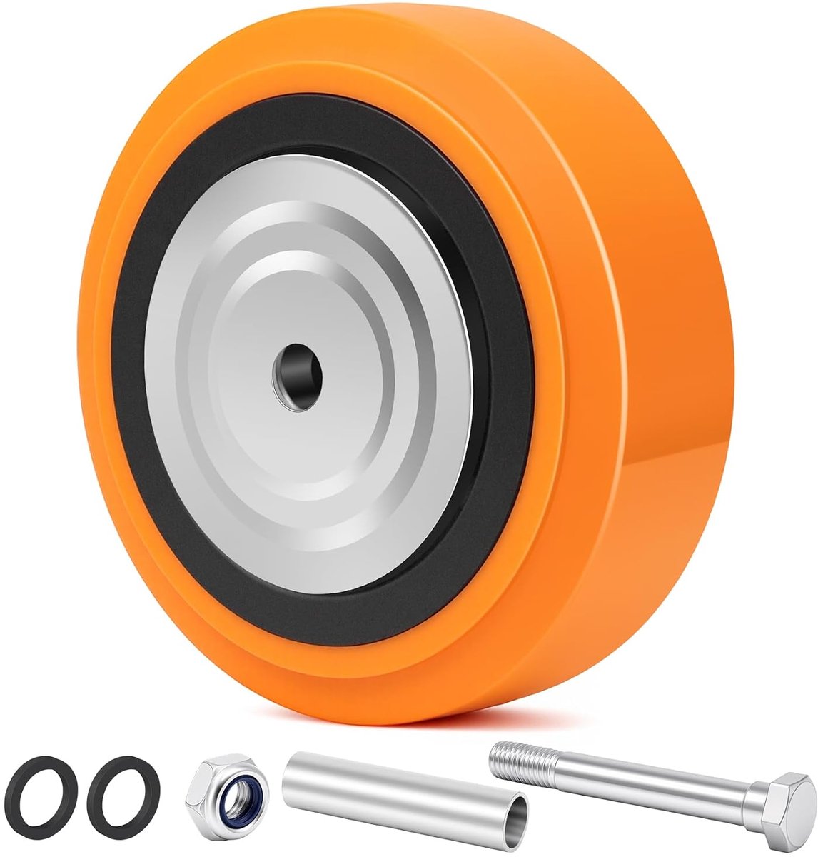 Reservewiel voor zware belasting, polyurethaan op polyolefine dubbele kogellagers, 450 kg draagkracht per transportwiel, 12,7 mm (1/2 inch) boring, inclusief stofbescherming voor apparaat