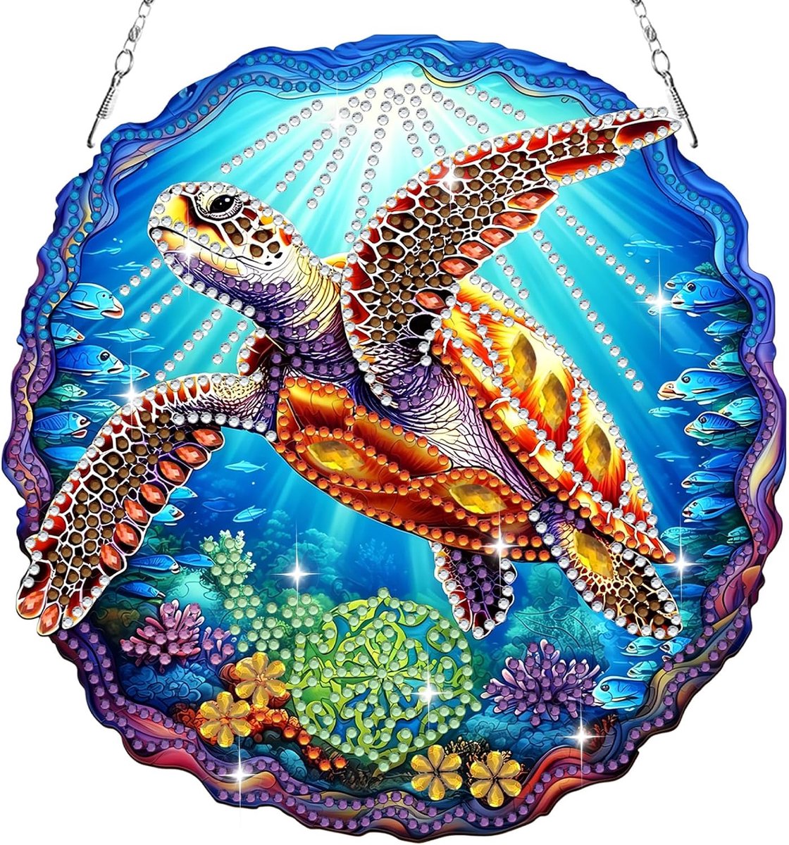 Diamond Painting hanger bloemen, schildpad, diamond painting, raamafbeeldingen voor volwassenen, kinderen, hangend ornament, motieven, knutselset voor muur, tuin, decoratie, cadeau