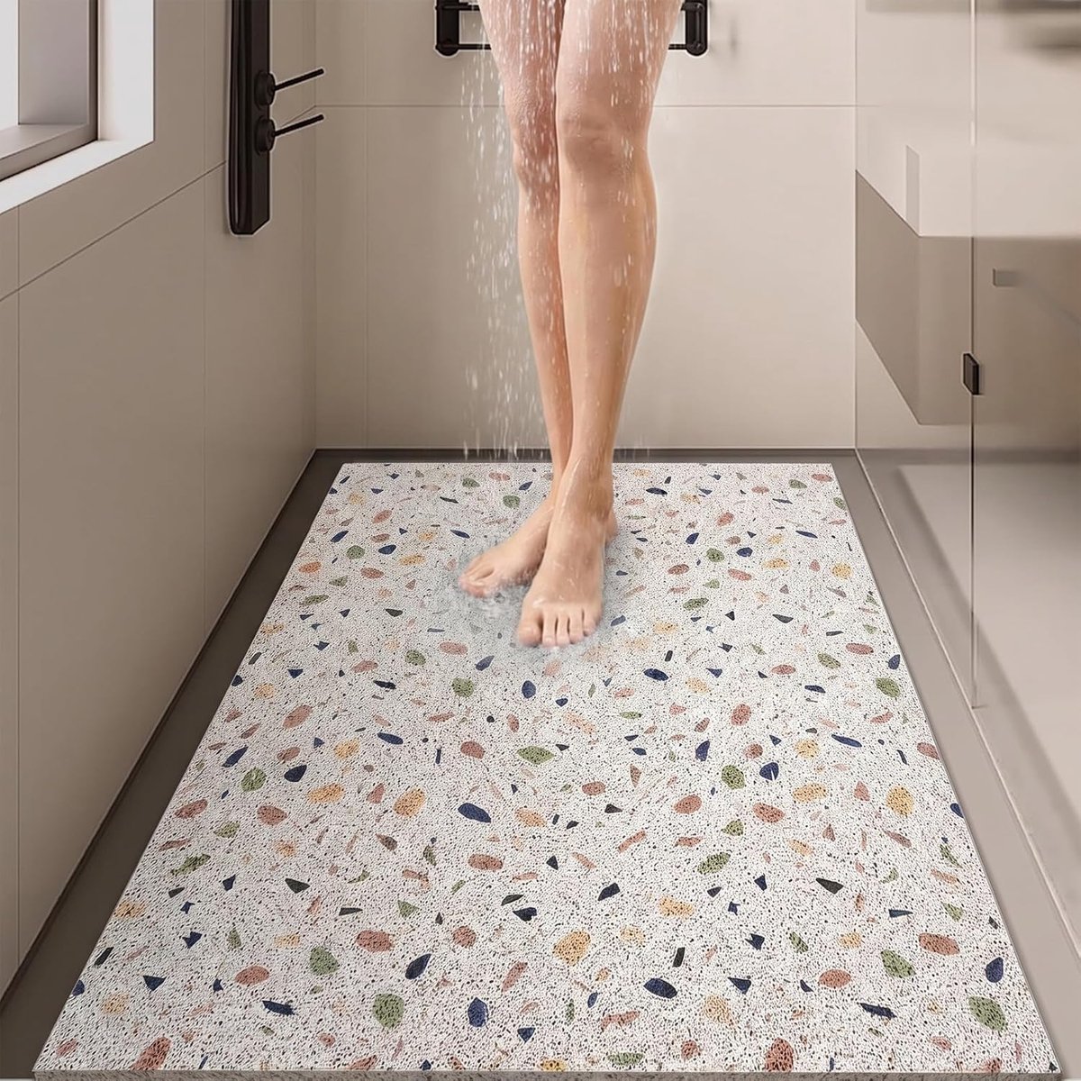 Douchemat antislip, antislipmat, douche, wasbare pvc-loofa-douchemat met afvoergaten, sneldrogende badkamermatten, antislip voor douchecabine