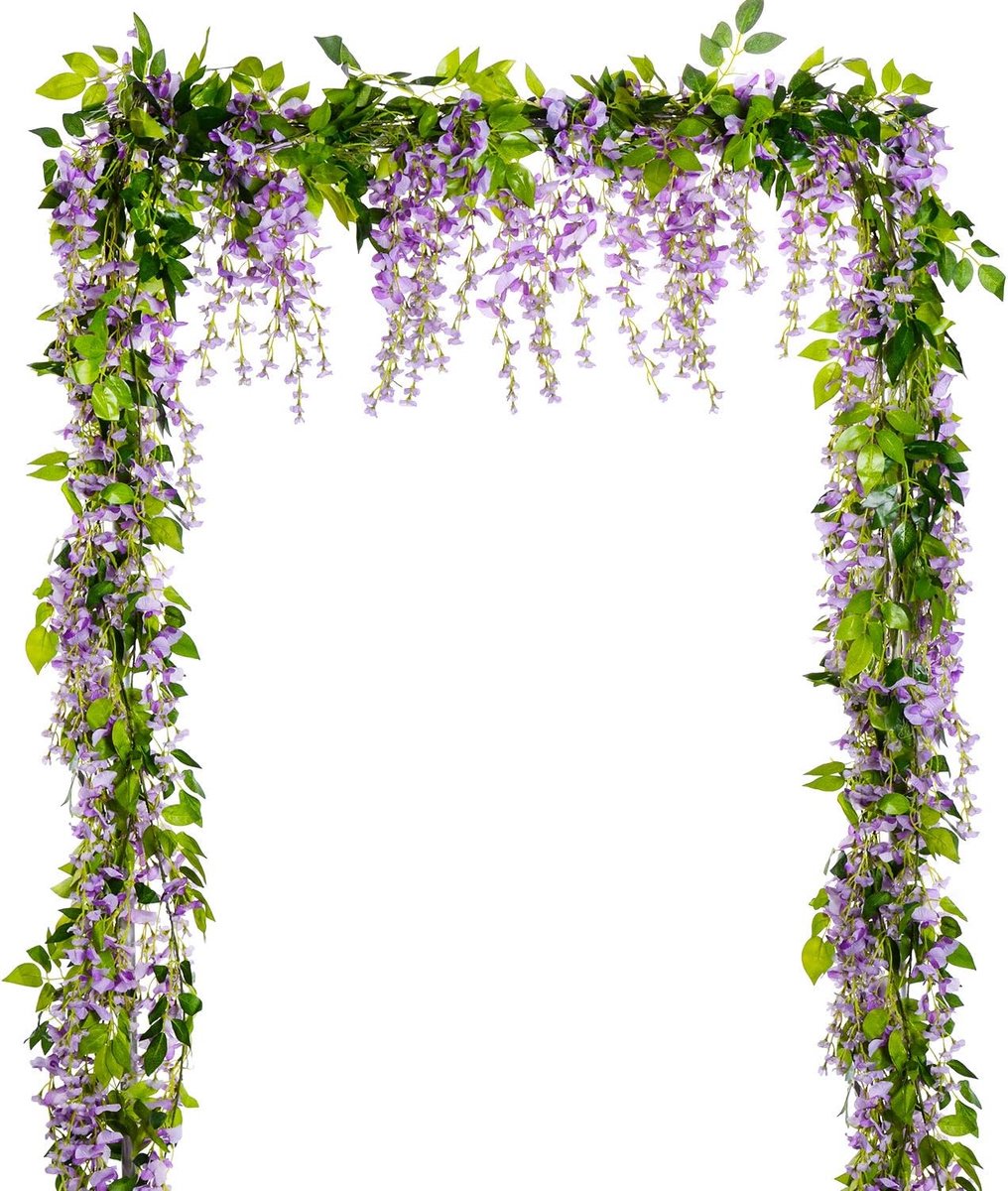 Kunstbloemenslinger, 4 stuks in totaal 8,8 m kunstmatige blauweregen wijnstok zijden hangende bloem voor thuis, tuin, buitenceremonie, bruiloft boog bloemendecor (lichtpaars)